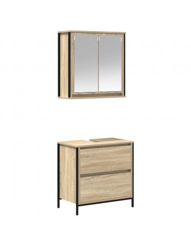 Set Mobili da Bagno 2 pz Rovere Sonoma in Legno Multistrato