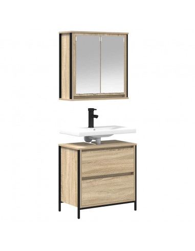 Set Mobili da Bagno 2 pz Rovere Sonoma in Legno Multistrato