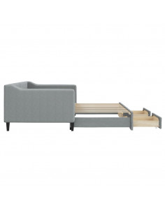 Divano Letto Estraibile Cassetti Grigio Chiaro 90x190cm Tessuto