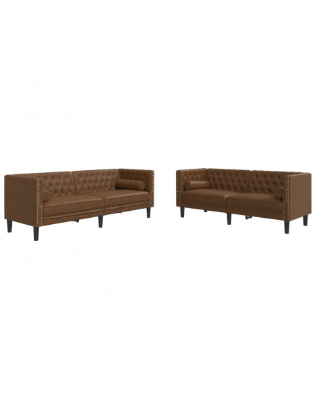 Divani Chesterfield 2pz Cuscini Marrone Similpelle Scamosciata