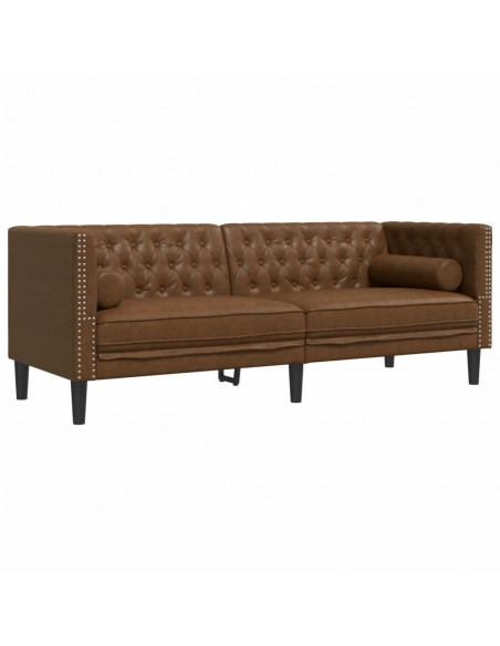 Divani Chesterfield 2pz Cuscini Marrone Similpelle Scamosciata