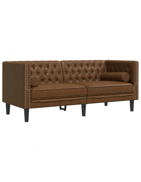 Divani Chesterfield 2pz Cuscini Marrone Similpelle Scamosciata