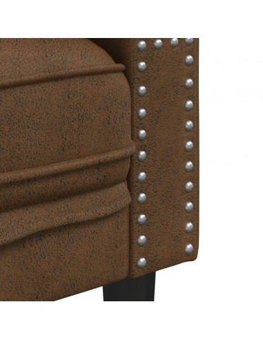 Divani Chesterfield 2pz Cuscini Marrone Similpelle Scamosciata