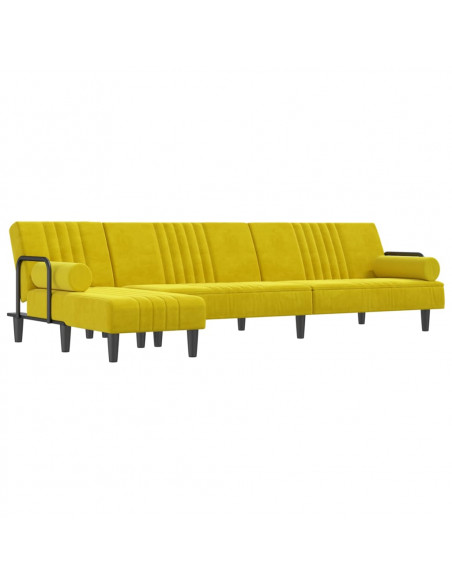Divano Letto a L Giallo 260x140x70 cm in Velluto
