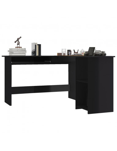 Scrivania Angolare a L Nero Lucido 120x140x75cm Multistrato