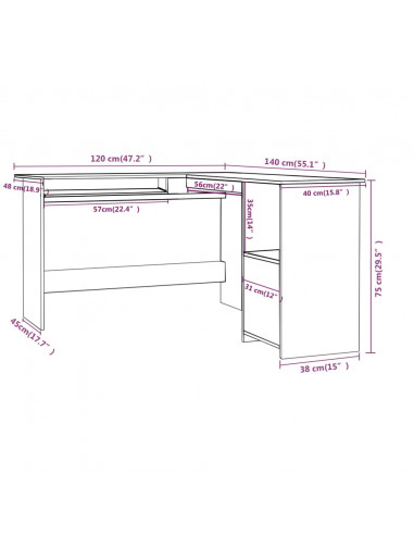 Scrivania Angolare a L Nero Lucido 120x140x75cm Multistrato
