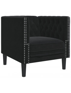 Set Divani Chesterfield 3pz con Cuscini Nero Velluto