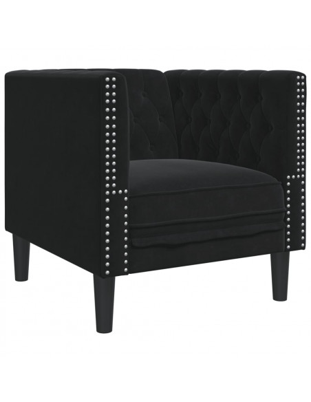 Set Divani Chesterfield 3pz con Cuscini Nero Velluto