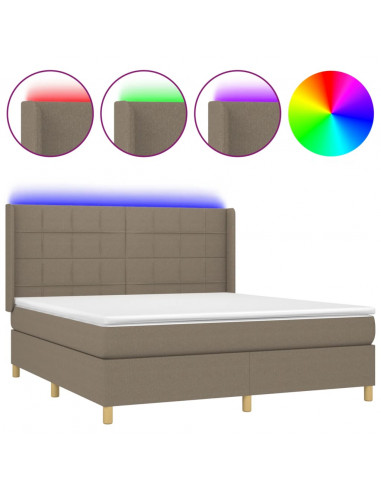 Letto a Molle con Materasso e LED Tortora 160x200 cm in Tessuto
