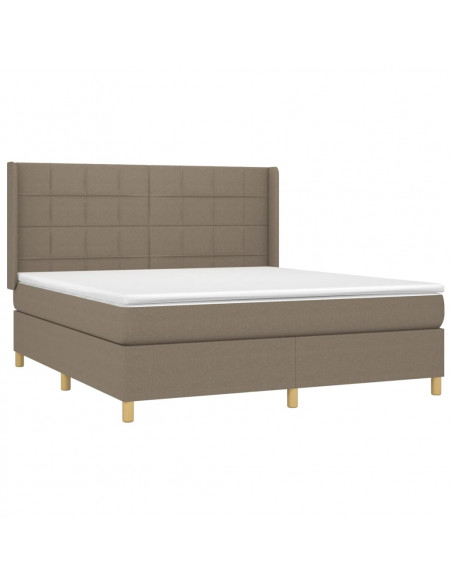 Letto a Molle con Materasso e LED Tortora 160x200 cm in Tessuto