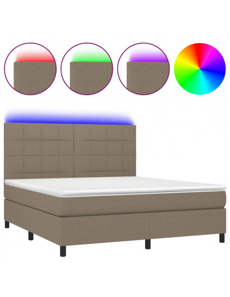 Letto a Molle con Materasso e LED Tortora 160x200 cm in Tessuto