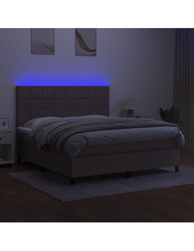 Letto a Molle con Materasso e LED Tortora 160x200 cm in Tessuto