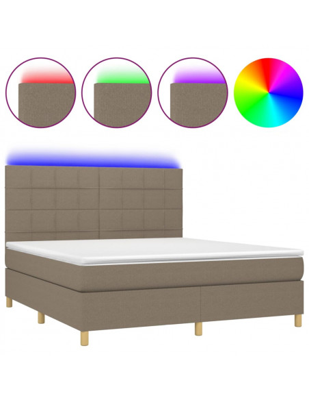 Letto a Molle con Materasso e LED Tortora 160x200 cm in Tessuto