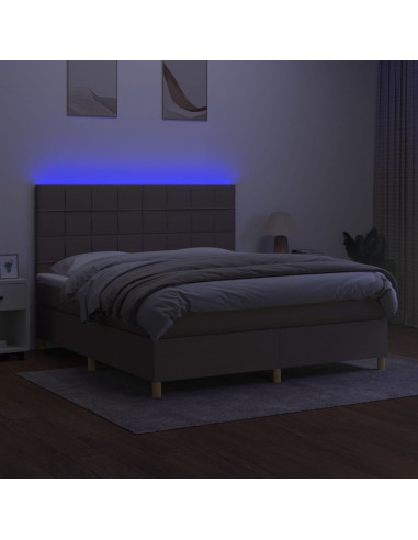 Letto a Molle con Materasso e LED Tortora 160x200 cm in Tessuto