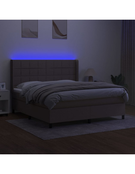 Letto a Molle con Materasso e LED Tortora 160x200 cm in Tessuto