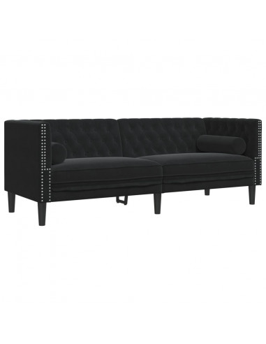 Set Divani Chesterfield 3pz con Cuscini Nero Velluto