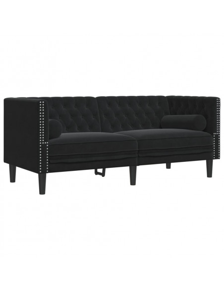 Set Divani Chesterfield 3pz con Cuscini Nero Velluto