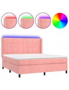 Letto a Molle con Materasso e LED Rosa 180x200 cm in Velluto 2