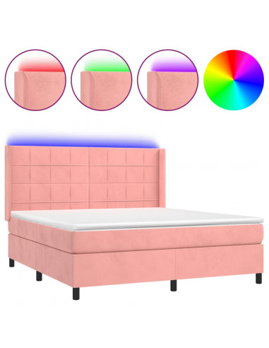 Letto a Molle con Materasso e LED Rosa 180x200 cm in Velluto