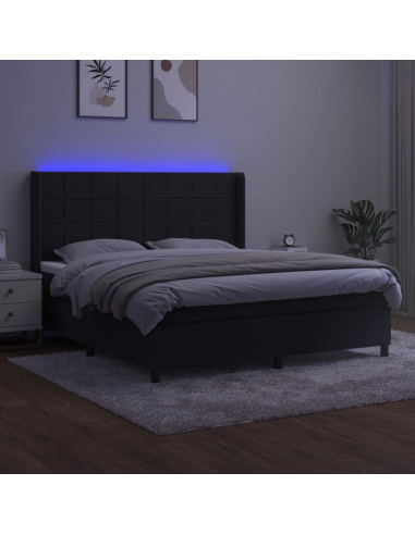 Letto a Molle con Materasso e LED Nero 180x200 cm in Velluto
