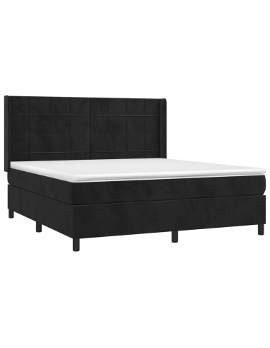 Letto a Molle con Materasso e LED Nero 180x200 cm in Velluto