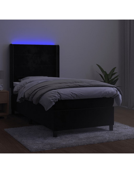 Letto a Molle con Materasso e LED Nero 90x200 cm in Velluto
