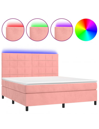 Letto a Molle con Materasso e LED Rosa 180x200 cm in Velluto