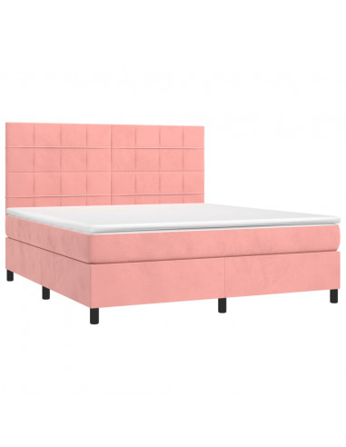Letto a Molle con Materasso e LED Rosa 180x200 cm in Velluto