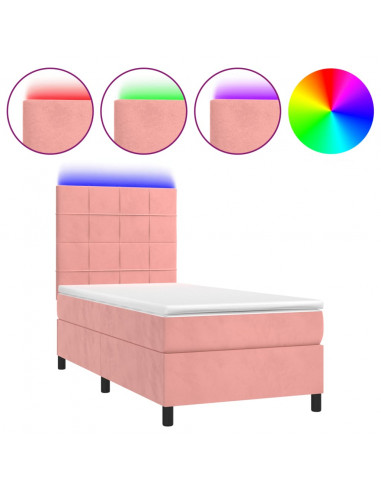 Letto a Molle con Materasso e LED Rosa 90x200 cm in Velluto