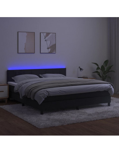 Letto a Molle con Materasso e LED Nero 180x200 cm in Velluto