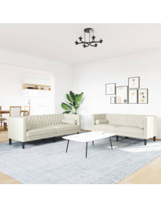 Set Divani Chesterfield 2pz con Cuscini Crema Velluto 2