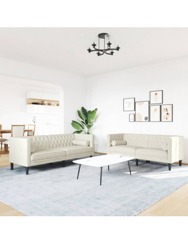 Set Divani Chesterfield 2pz con Cuscini Crema Velluto