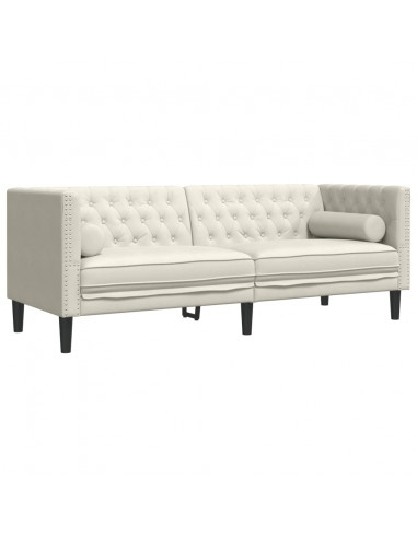 Set Divani Chesterfield 2pz con Cuscini Crema Velluto