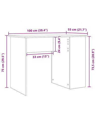 Scrivania Rovere Nero 100x55x75 cm in Legno Multistrato
