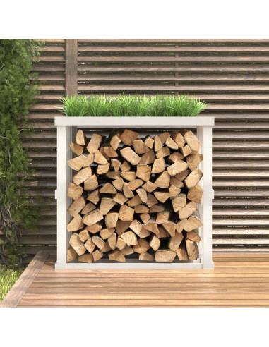 Portaceppi da Esterno Bianco 108x52x106 cm Legno Massello Pino