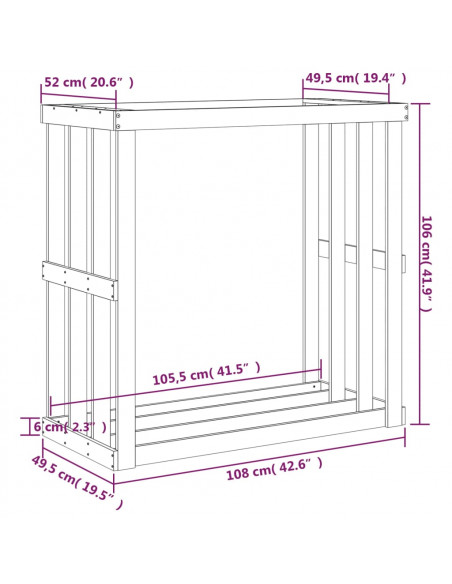 Portaceppi da Esterno Bianco 108x52x106 cm Legno Massello Pino