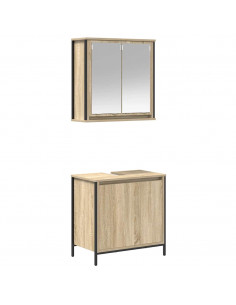 Set Mobili da Bagno 2 pz Rovere Sonoma in Legno Multistrato