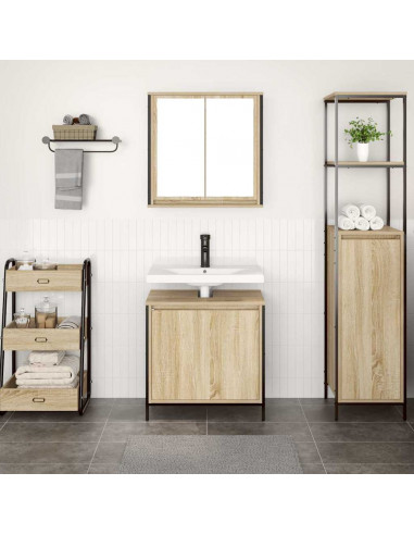 Set Mobili da Bagno 2 pz Rovere Sonoma in Legno Multistrato