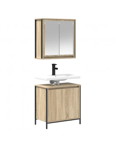 Set Mobili da Bagno 2 pz Rovere Sonoma in Legno Multistrato