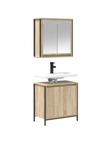Set Mobili da Bagno 2 pz Rovere Sonoma in Legno Multistrato