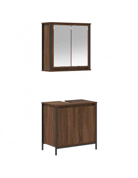 Set Mobili da Bagno 2 pz Rovere Marrone in Legno Multistrato
