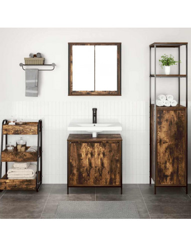 Set Mobili da Bagno 2 pz Rovere Fumo in Legno Multistrato