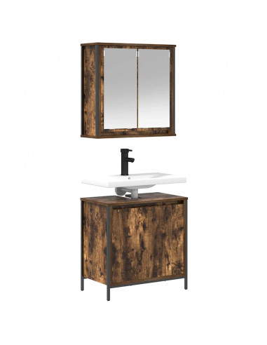 Set Mobili da Bagno 2 pz Rovere Fumo in Legno Multistrato