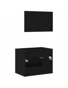 Set Mobili da Bagno 2 pz Rovere Nero in Legno Multistrato 2