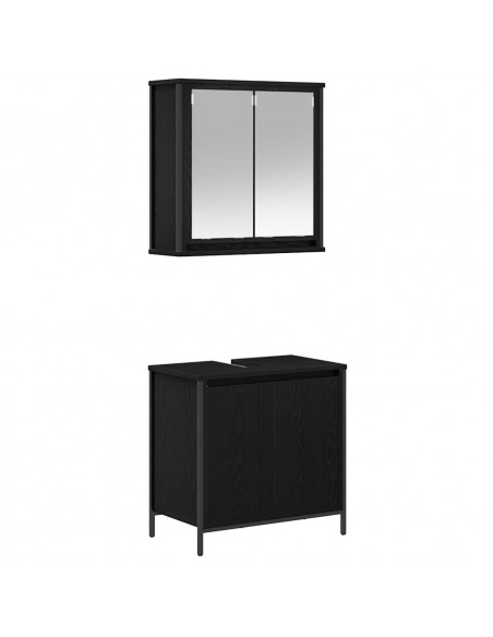Set Mobili da Bagno 2 pz Rovere Nero in Legno Multistrato