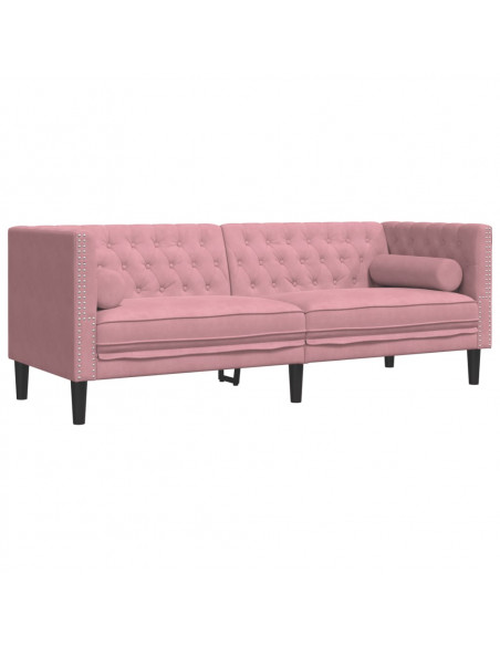 Set Divani Chesterfield 3pz con Cuscini Rosa Velluto