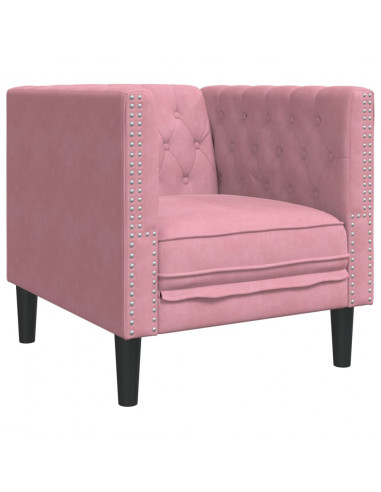 Set Divani Chesterfield 3pz con Cuscini Rosa Velluto