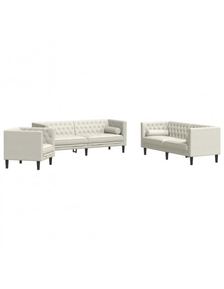 Set Divani Chesterfield 3pz con Cuscini Crema Velluto