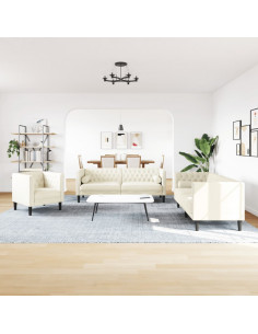 Set Divani Chesterfield 3pz con Cuscini Crema Velluto 2