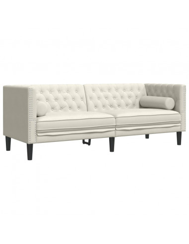 Set Divani Chesterfield 3pz con Cuscini Crema Velluto